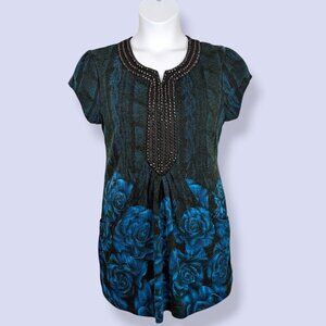 Aoxhoufuren Black Stone Accent Floral Dress